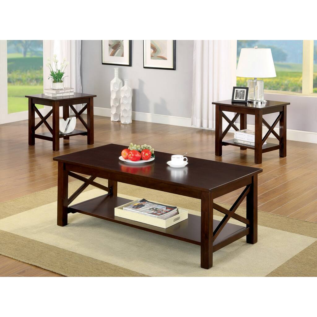 Furniture of America 'Lolla' 3-piece Dark Cherry Transitional X-Shape Coffee/ End Table Set