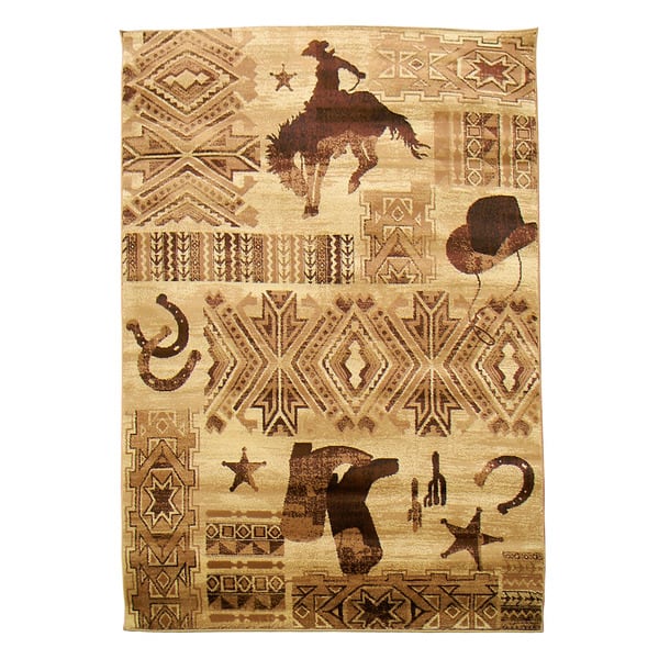 Cowboy, Boots, and Hat Brown Lodge Area Rug (5' x 7') - 5' x 7' - Bed ...