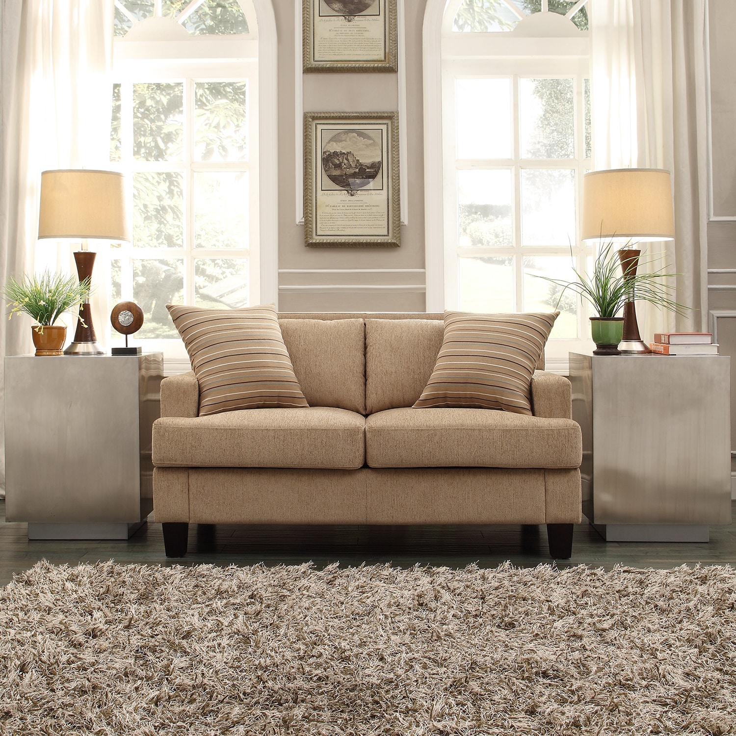 Inspire Q Kendrick Camel Brown Chenille Track Arm Loveseat