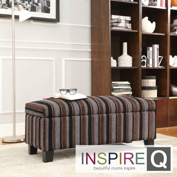 INSPIRE Q Sauganash Dark Tonal Stripe Lift Top Storage Bench INSPIRE Q Ottomans