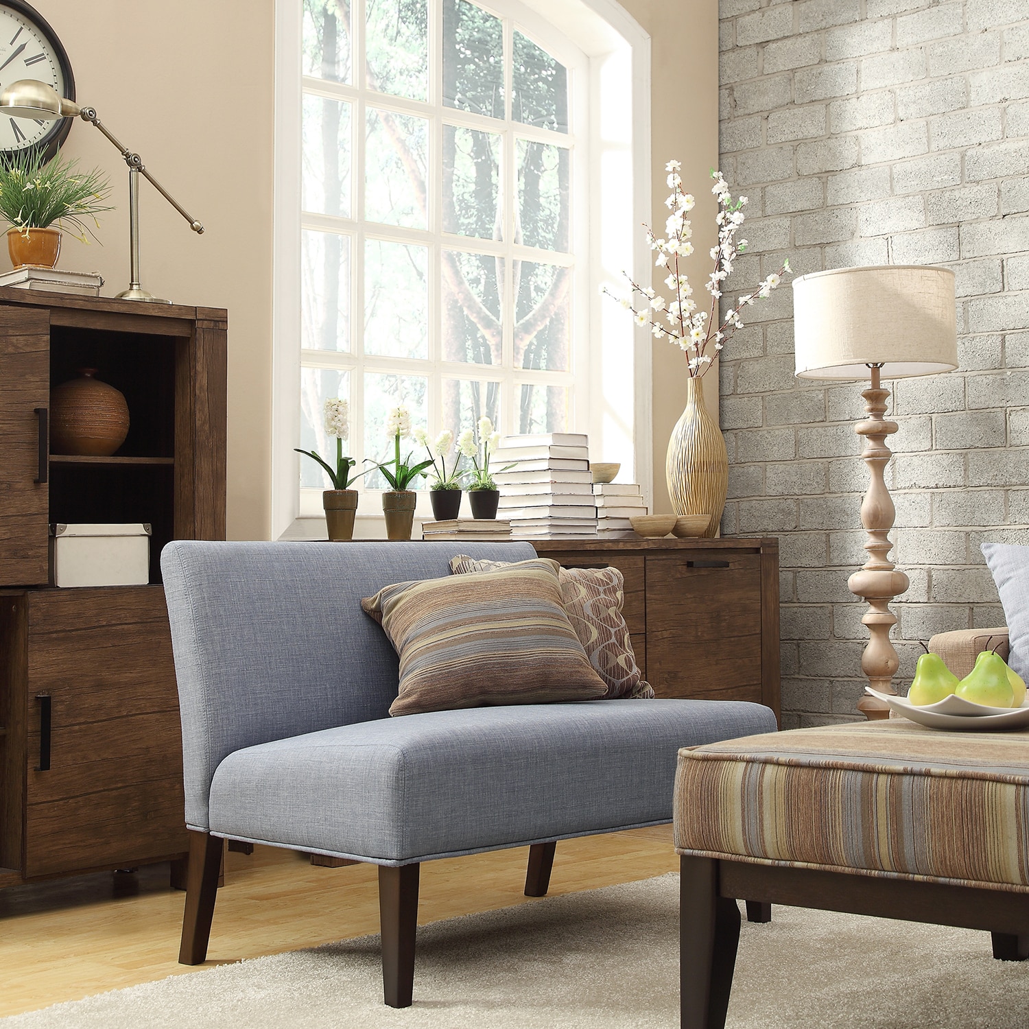 Inspire Q Wicker Park Light Blue Linen Armless Loveseat