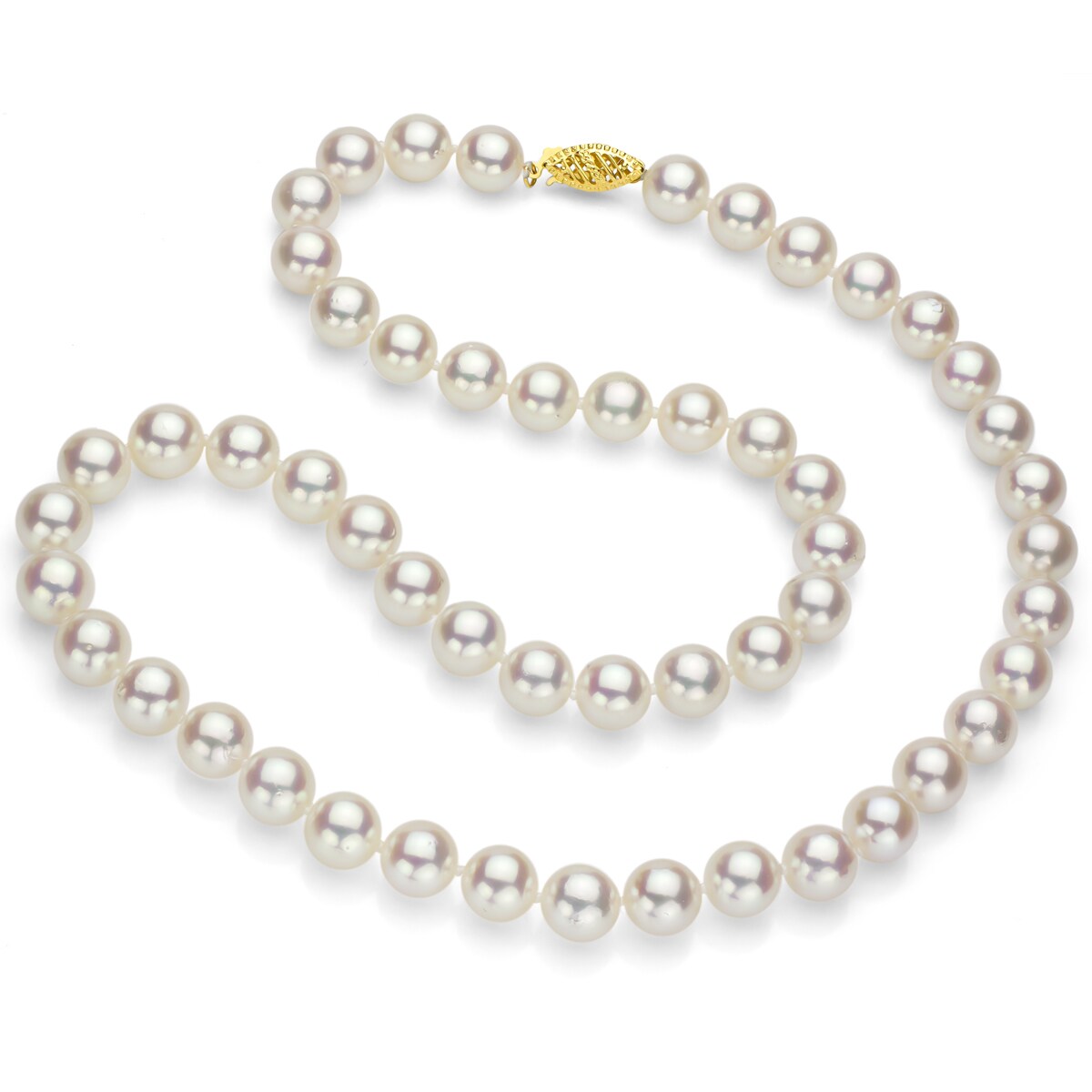 7.0-8.0mm High Luster White Freshwater Cultured Pearl necklace 22 with Four leaf flower 