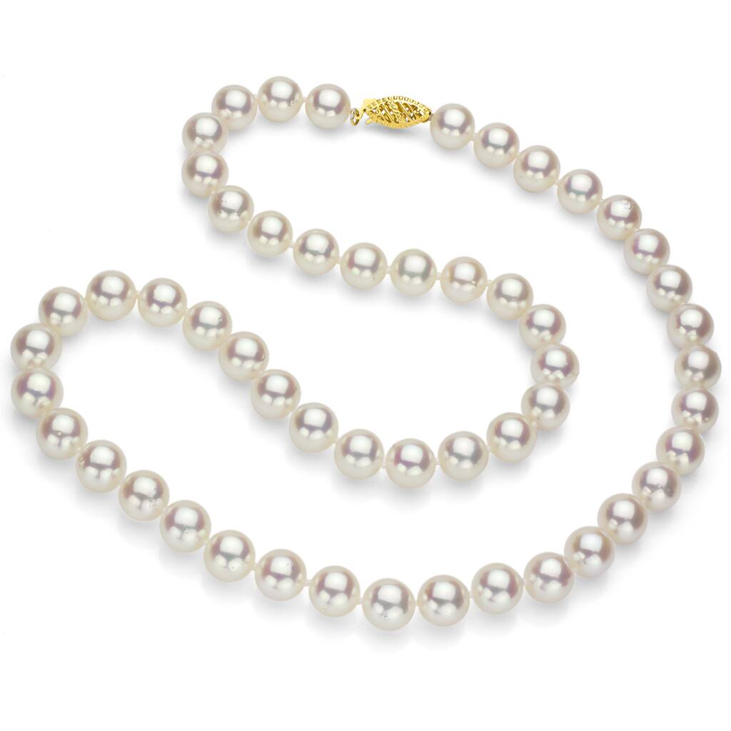 DaVonna 18k Gold White Round High Luster Akoya Pearl Necklace (7.5-8 mm)