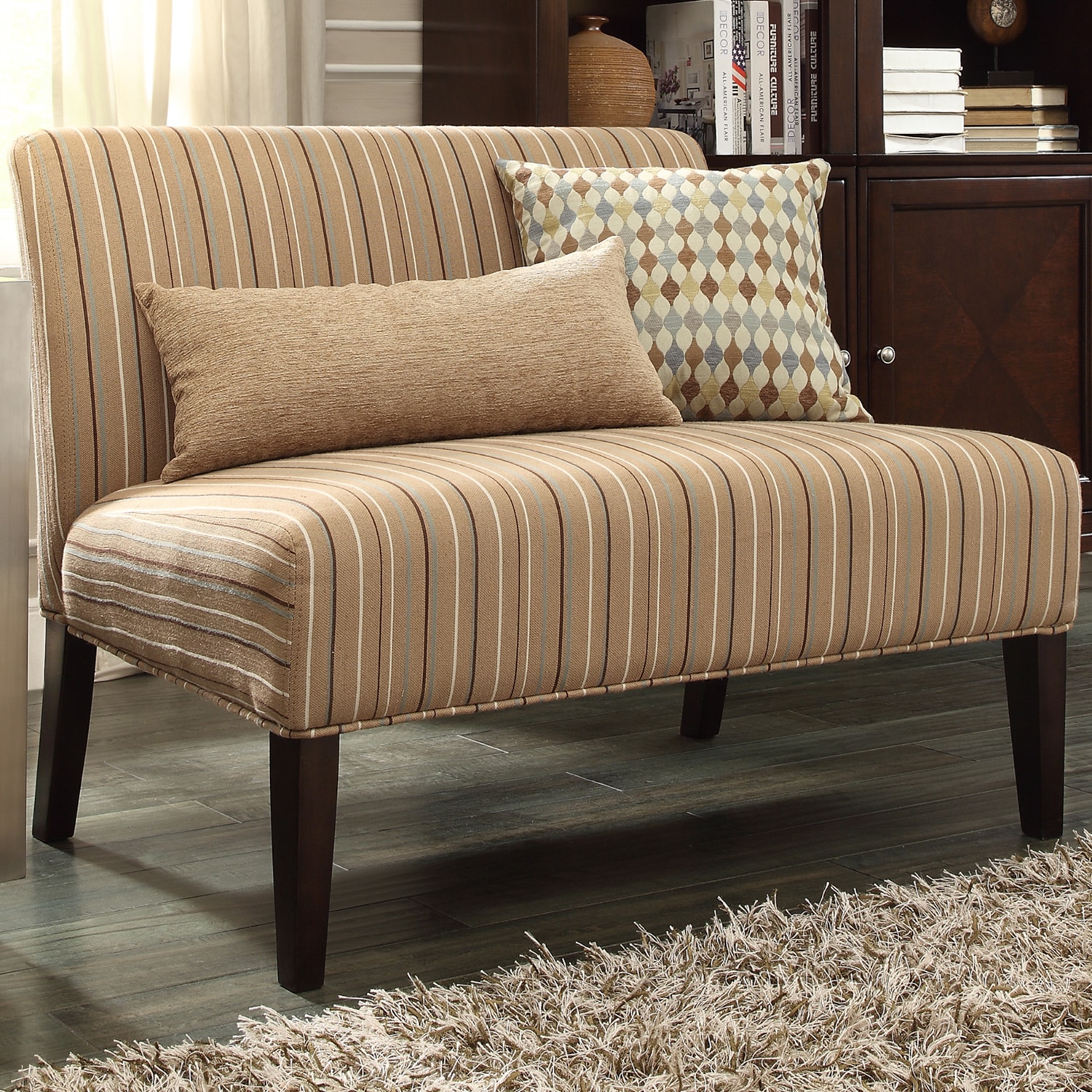 Inspire Q Wicker Park Mocha Brown Stripe Armless Loveseat