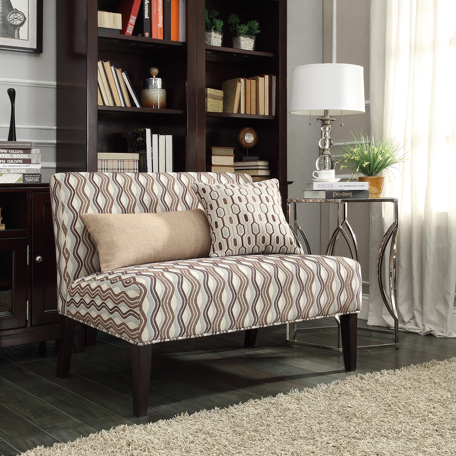 Inspire Q Wicker Park Mocha Wavy Stripe Armless Loveseat