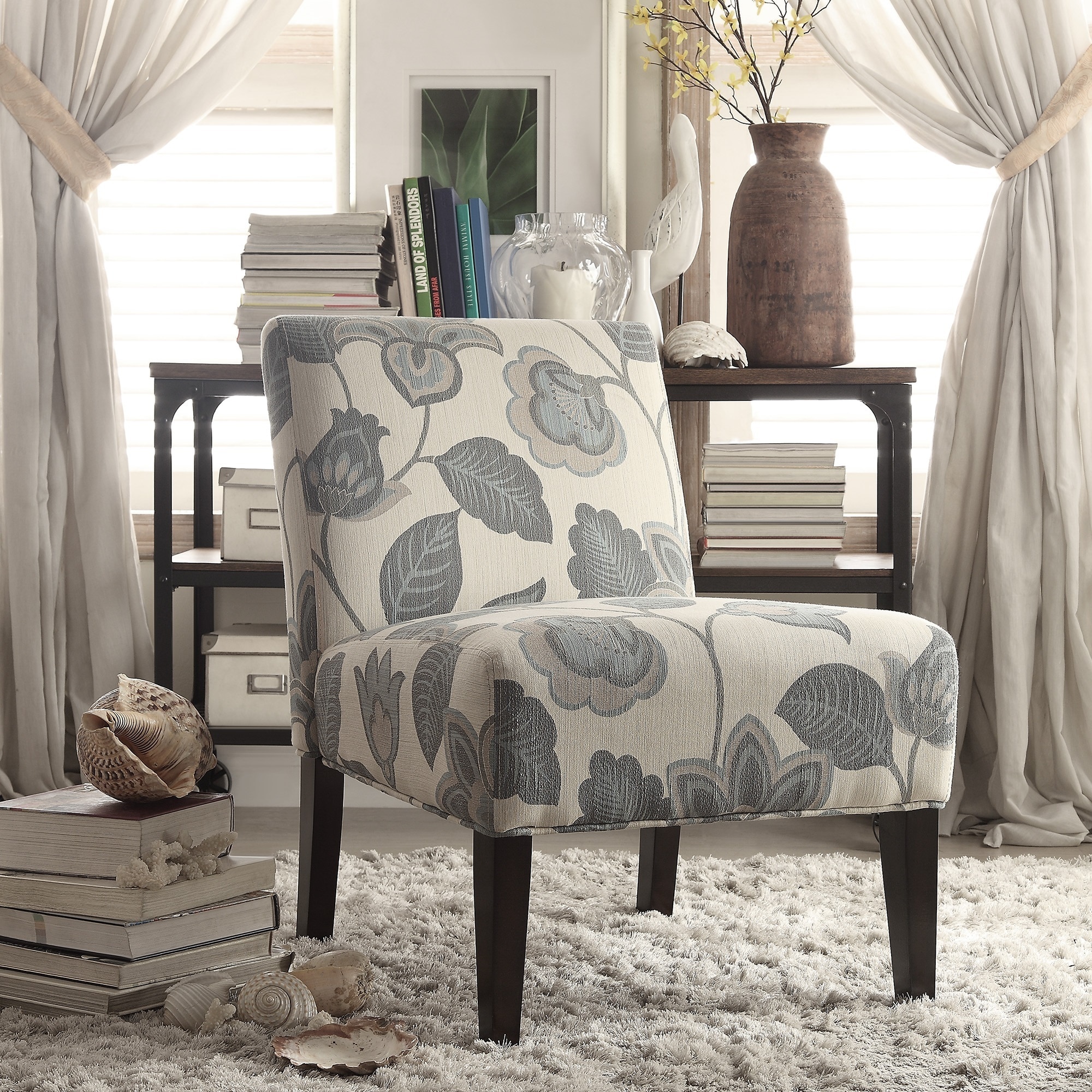 Inspire Q Peterson Grey Floral Slipper Chair