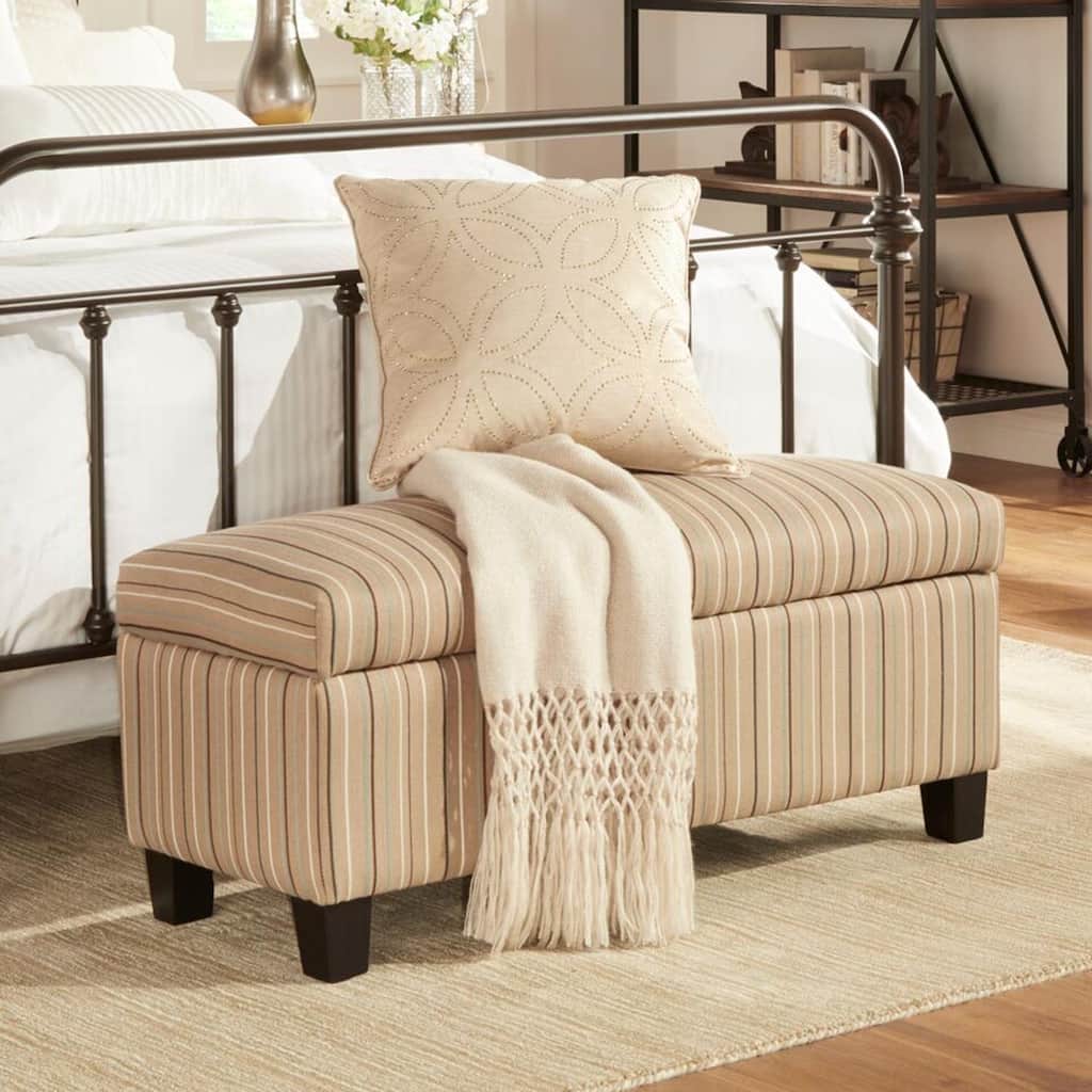 INSPIRE Q Sauganash Mocha Brown Stripe Lift Top Storage Bench