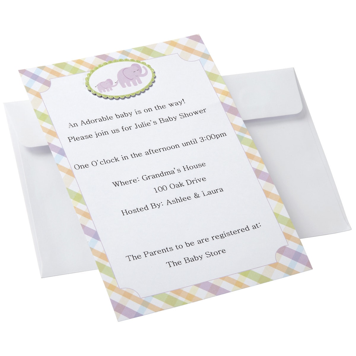 Invitations 12/pkg elephant