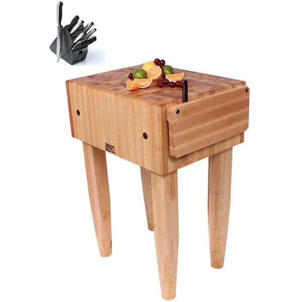 John Boos PCA1 Pro Chef Butcher Block 18 x 18 Table and Henckels 13-piece Knife Block Set