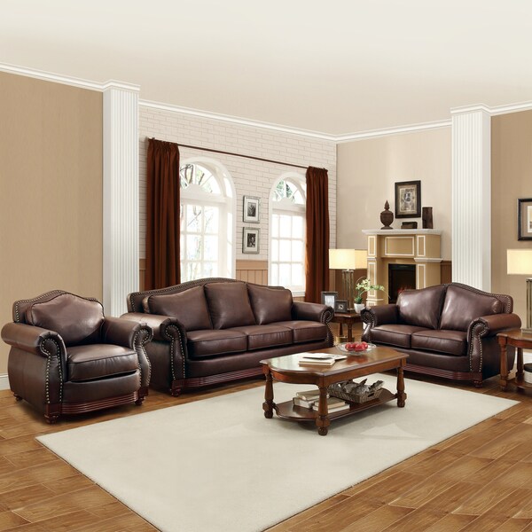 TRIBECCA HOME Myles Traditional Chocolate Bonded Leather Rolled