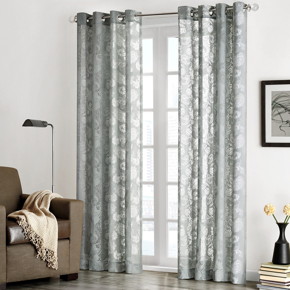 Madison Park Chace Burnout Paisley Print Sheer Curtain Panel