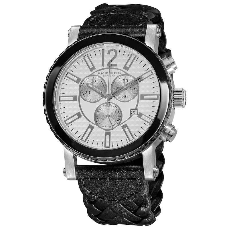 Akribos XXIV Men's Swiss Quartz Water Resistant Braided Black Strap Chronograph Watch - White
