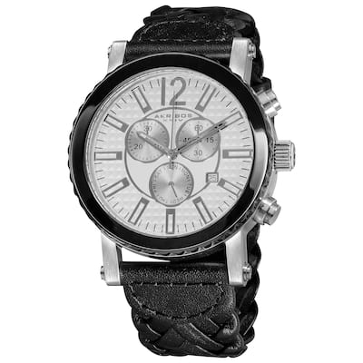 Akribos XXIV Men's Swiss Quartz Water Resistant Braided Black Strap Chronograph Watch - White