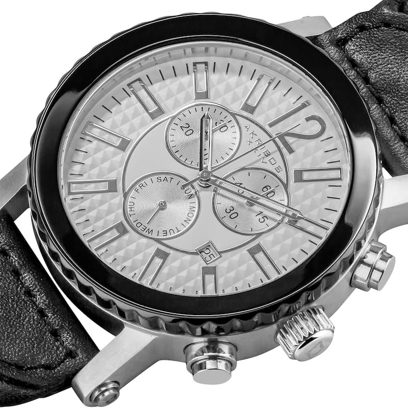 Akribos XXIV Men's Swiss Quartz Water Resistant Braided Black Strap Chronograph Watch - White