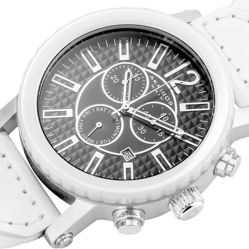 Akribos XXIV Men's Swiss Quartz Braided Stainless Steel White Strap Chronograph Watch