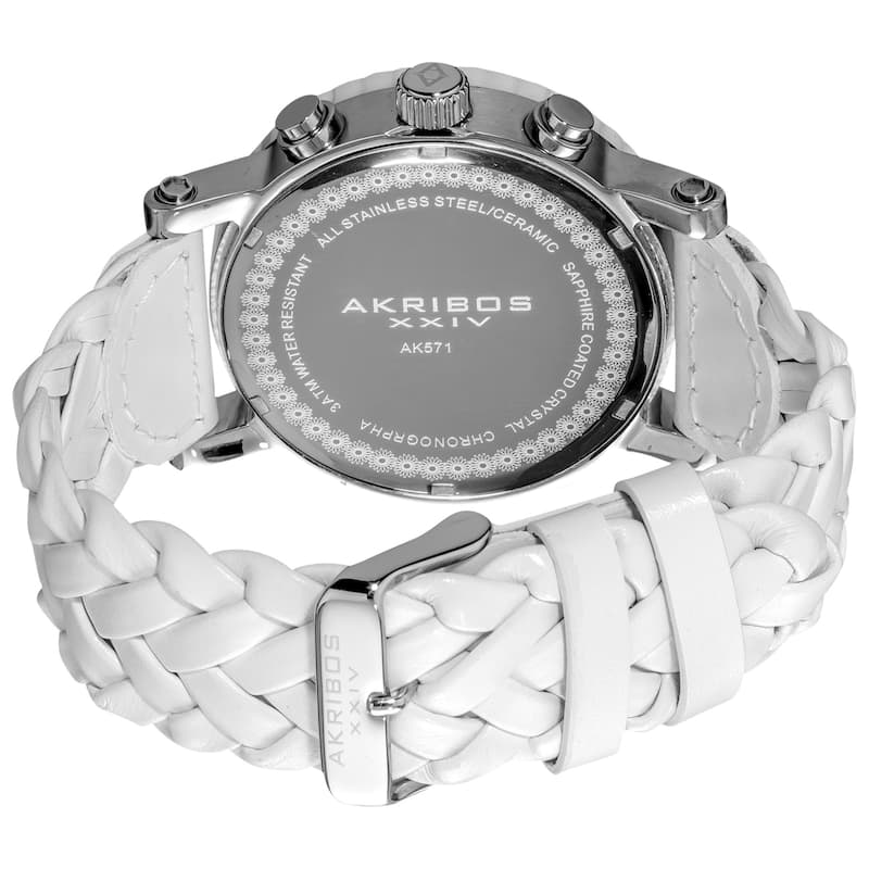 Akribos XXIV Men's Swiss Quartz Braided Stainless Steel White Strap Chronograph Watch