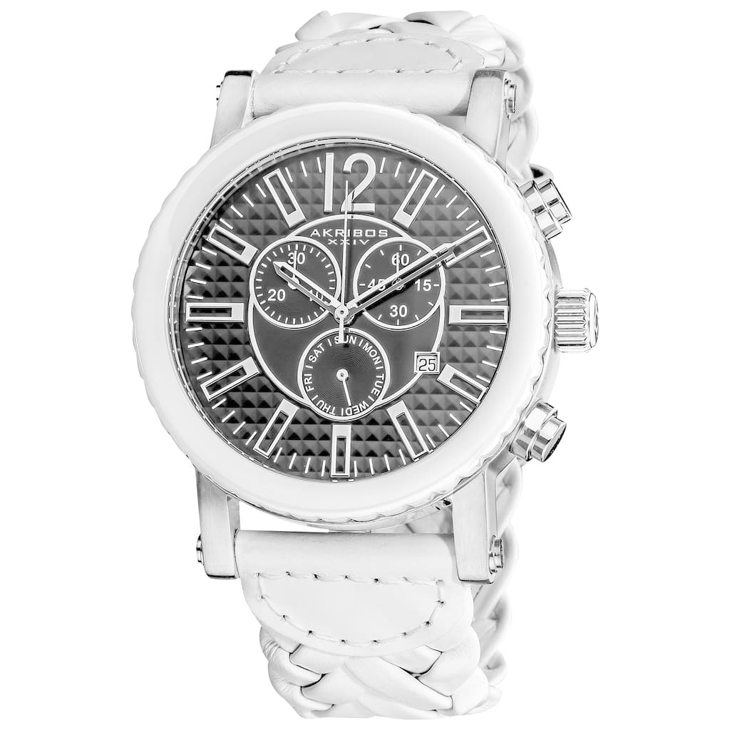 Akribos XXIV Men's Swiss Quartz Braided Stainless Steel White Strap Chronograph Watch