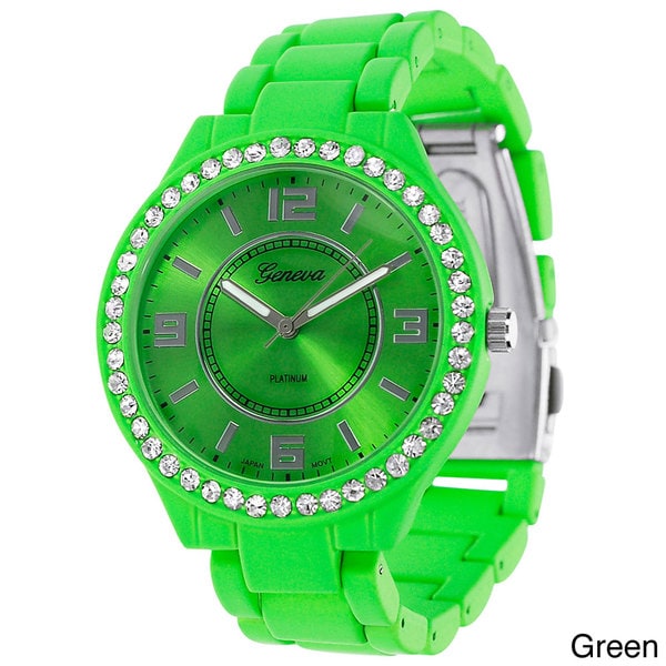 Geneva Platinum Womens Rhinestone accented Neon Silicone Watch