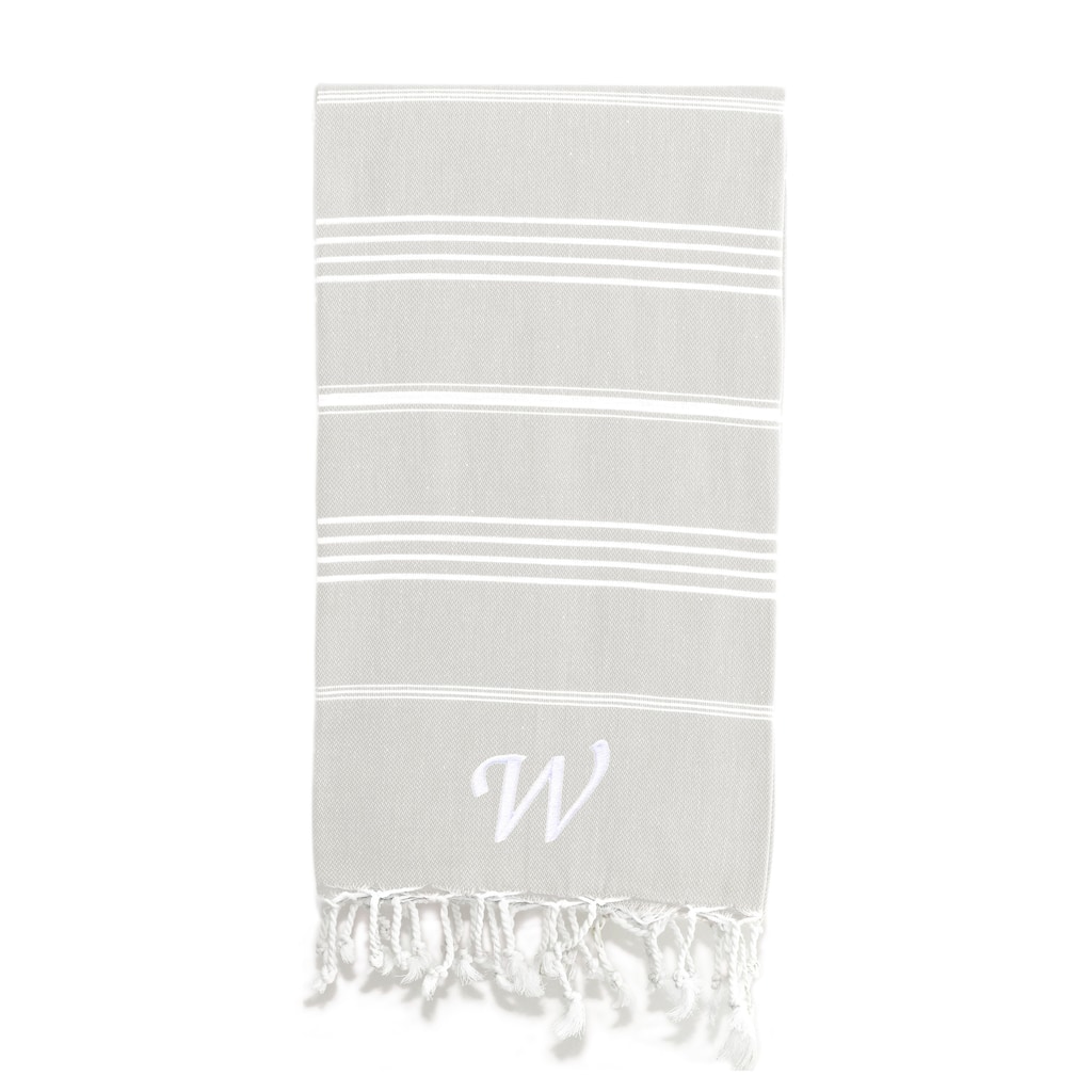 Authentic Pestemal Fouta Original Grey and White Turkish Cotton Bath/ Beach Towel with Monogram Initial