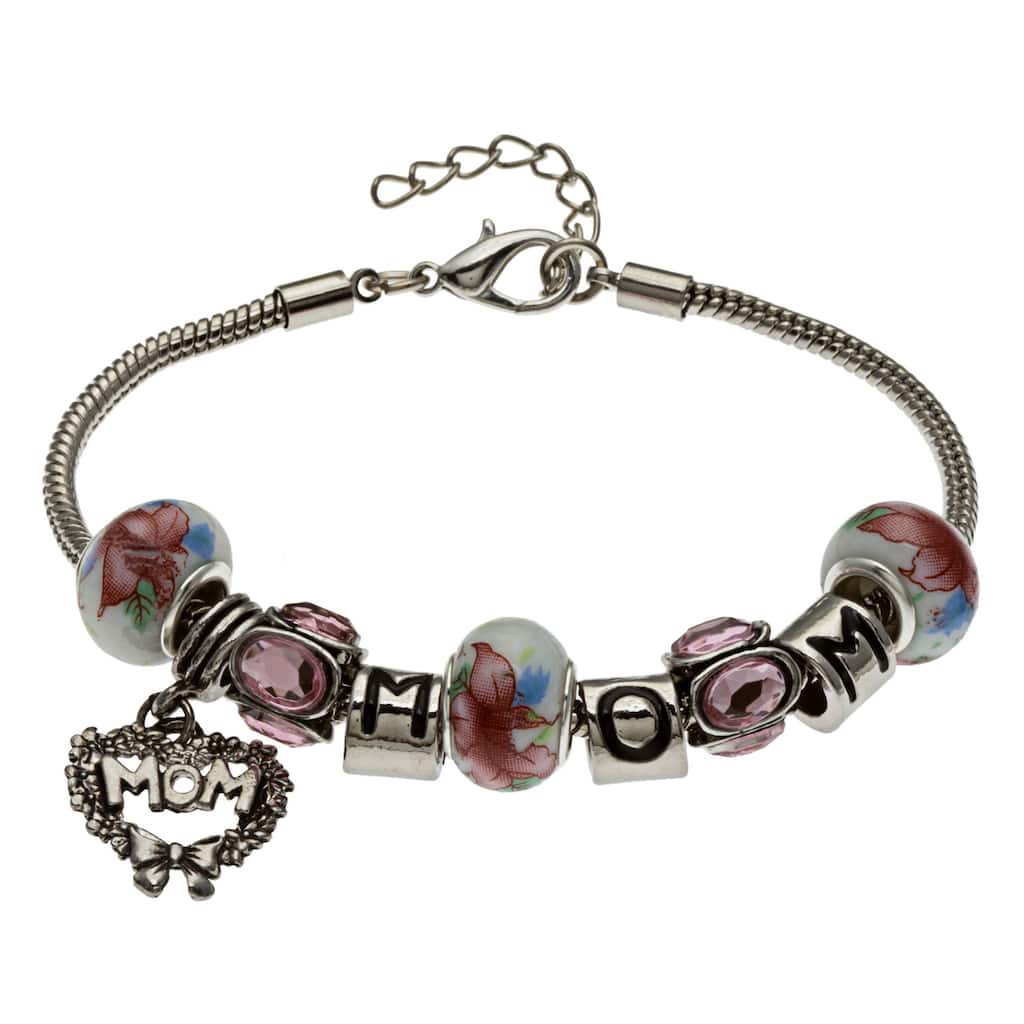La Preciosa Pink 'Mom' Themed Charm Bracelet