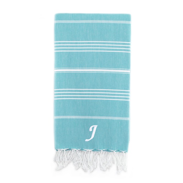 Authentic Pestemal Fouta Original Turquoise Blue and White Stripe