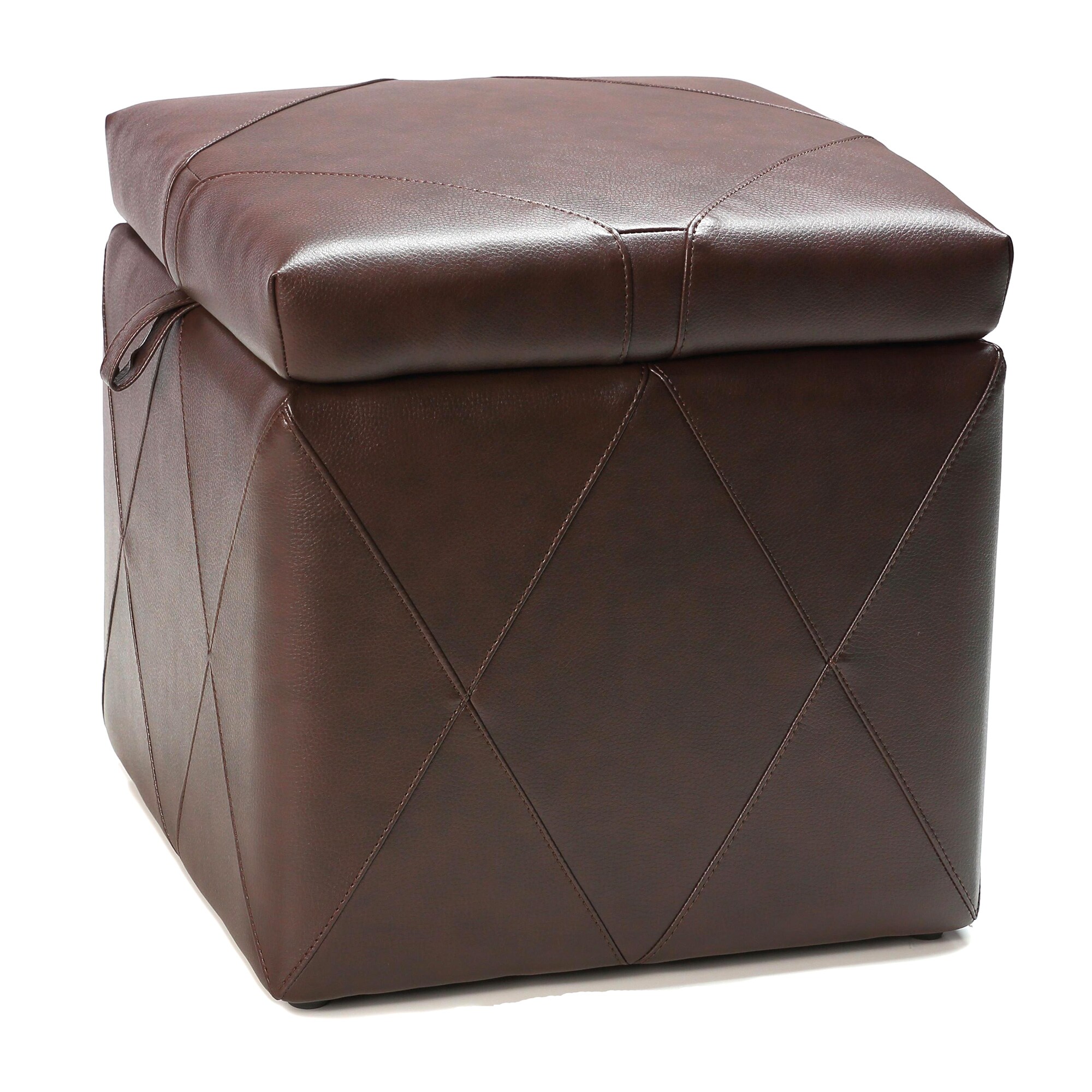 Brown Faux Leather Air Assist Lift Top Storage Ottoman