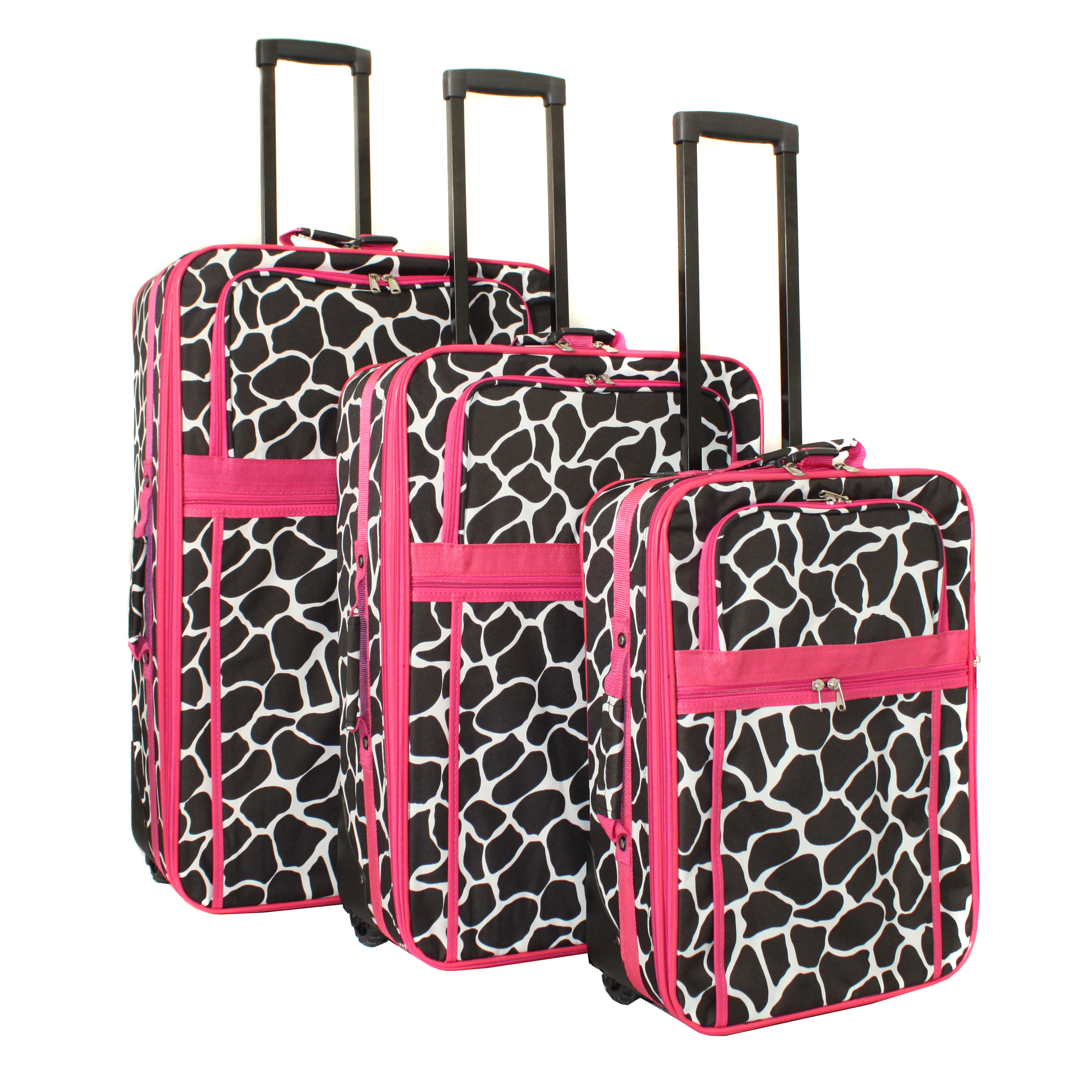 World Traveler Designer Giraffe 3 piece Expandable Wheeled Upright Luggage Set