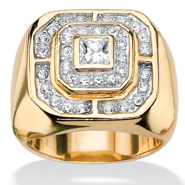 Shop Men&#39;s 14k Gold over Silver 7/8ct TW Princess- and Round-cut Cubic Zirconia Octagon Ring ...