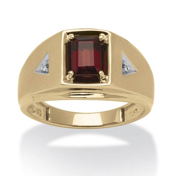 slide 1 of 3, Men's 1.20 TCW Emerald-Cut Genuine Garnet and Diamond Accent Ring in 10k Gold