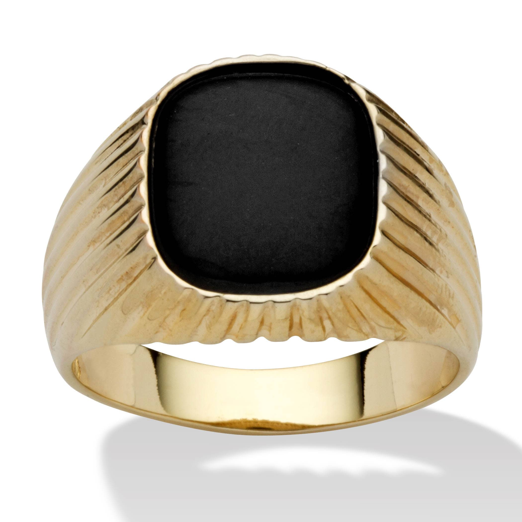 Men S Genuine Onyx 14k Yellow Gold Plated Ribbed Ring