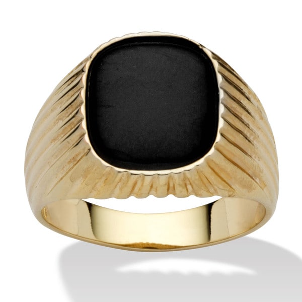 Shop Men's Genuine Onyx 14k Yellow Gold-Plated Ribbed Ring - On Sale ...