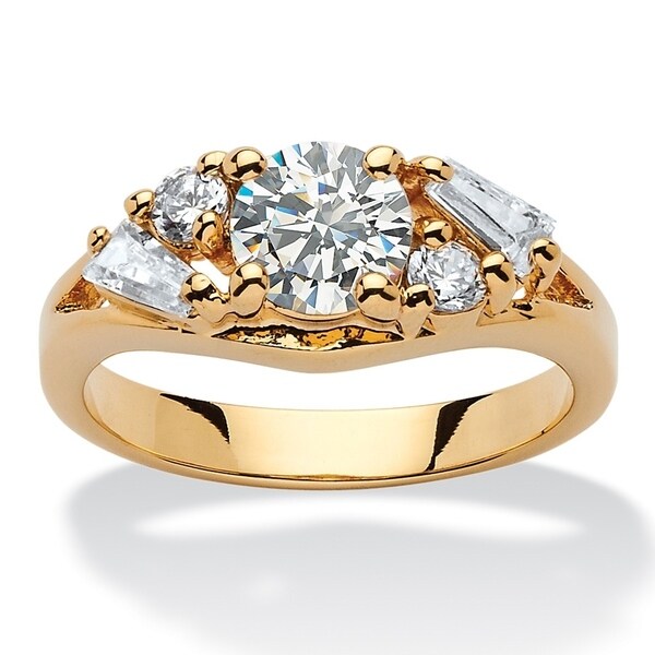 Yellow Gold-plated Cubic Zirconia Engagement Ring