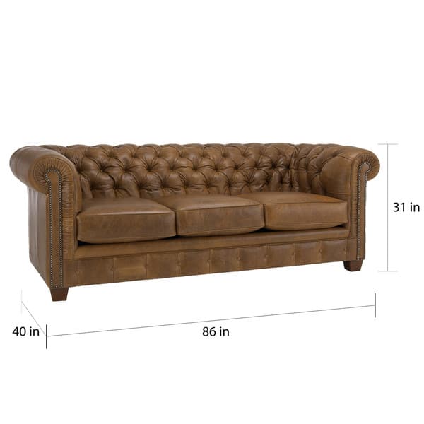 Hancock Tufted Top Grain Italian Leather Chesterfield Sofa - 31" H x 86" W x 40" D