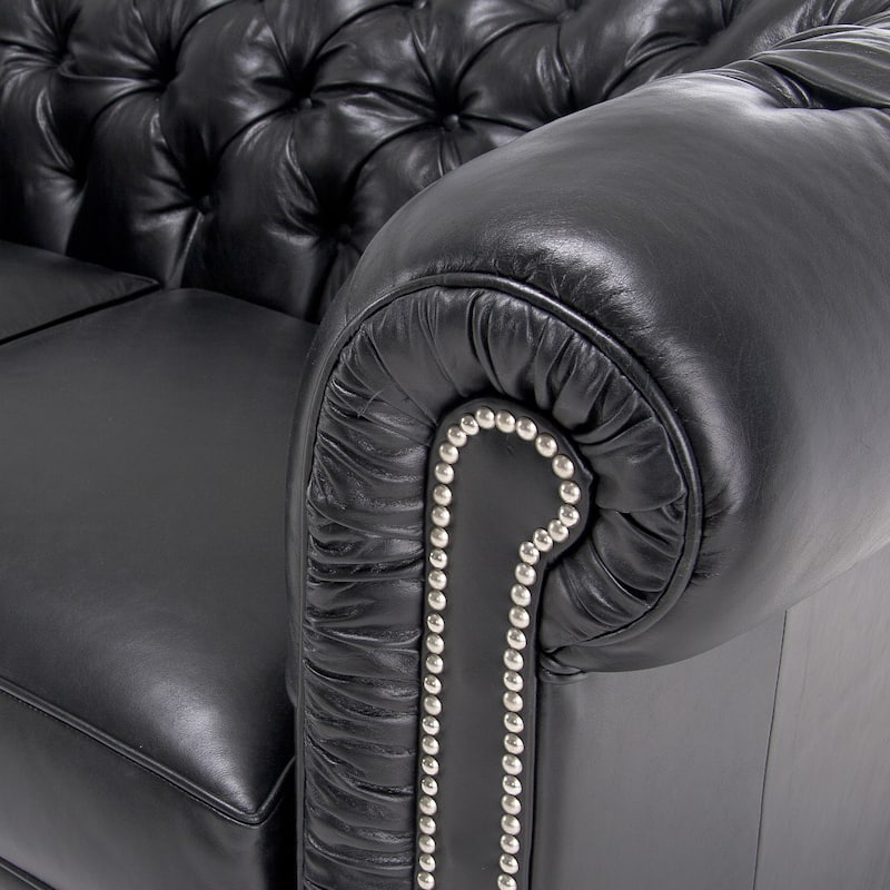 Hancock Tufted Black Italian Chesterfield Leather Sofa