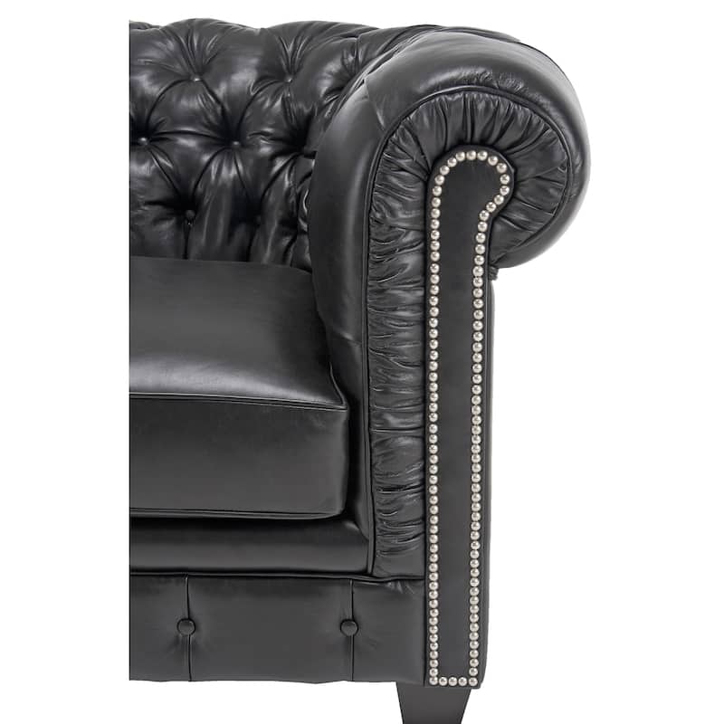 Hancock Tufted Black Italian Chesterfield Leather Sofa