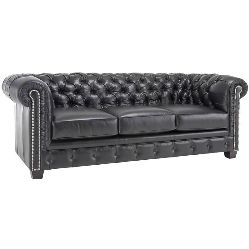 Hancock Tufted Black Italian Chesterfield Leather Sofa