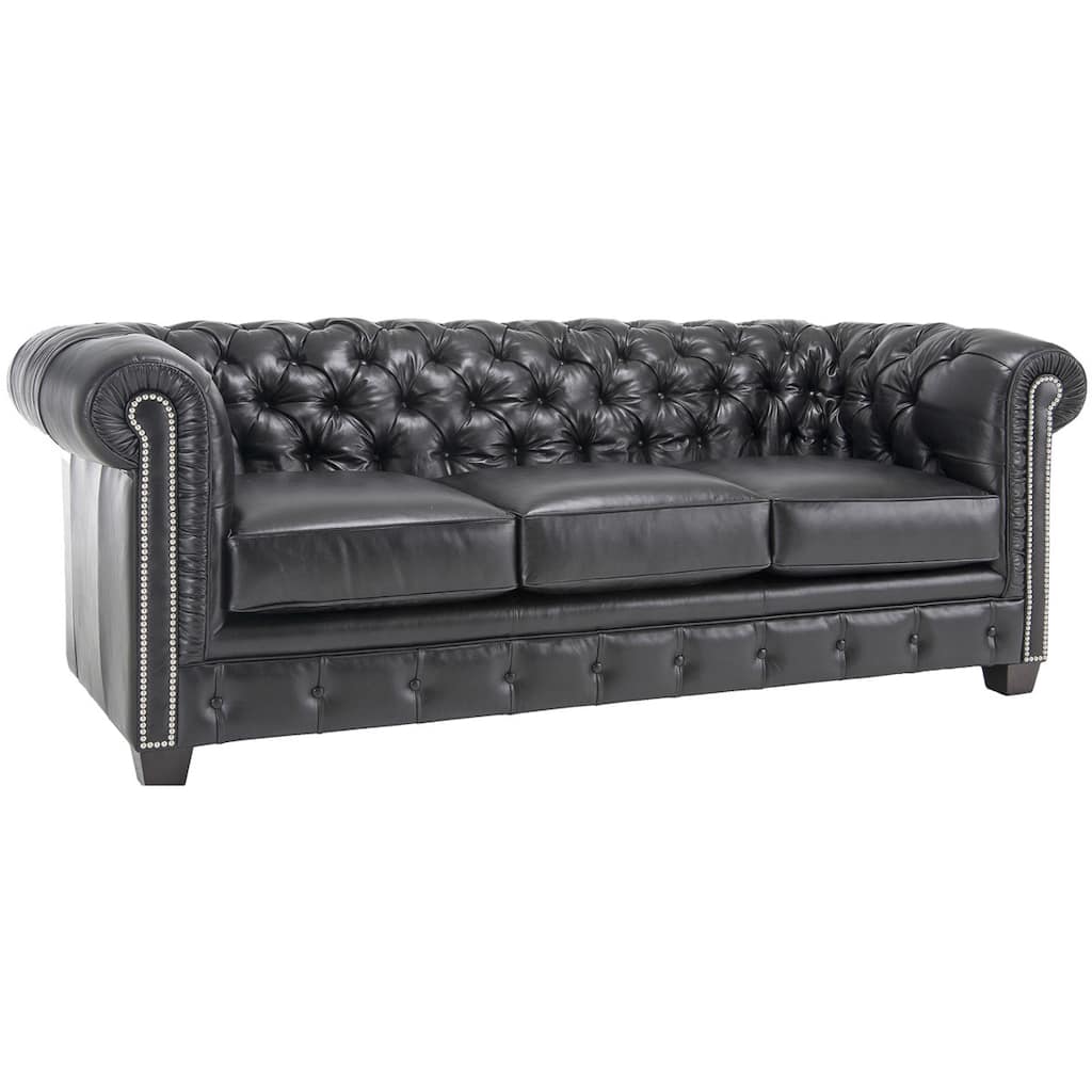 Hancock Tufted Black Italian Chesterfield Leather Sofa