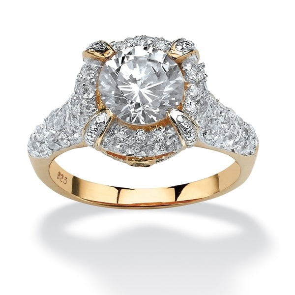 Yellow Gold over Sterling Silver Cubic Zirconia Engagement Ring - White
