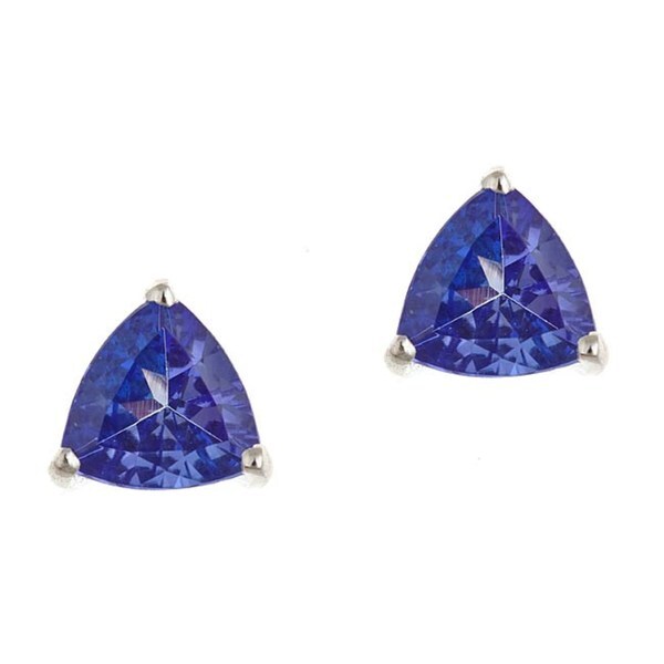 Genuine Tanzanite Flower Stud Earrings Trillion Cut Cluster Post Earrings Sterling Silver Birthstone December
