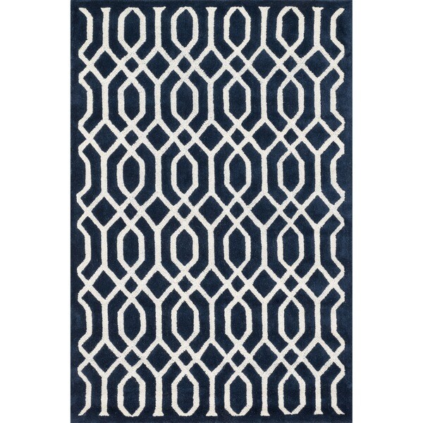 Shop Handtufted Logan Navy Wool Rug 3'6 x 5'6 On Sale Free