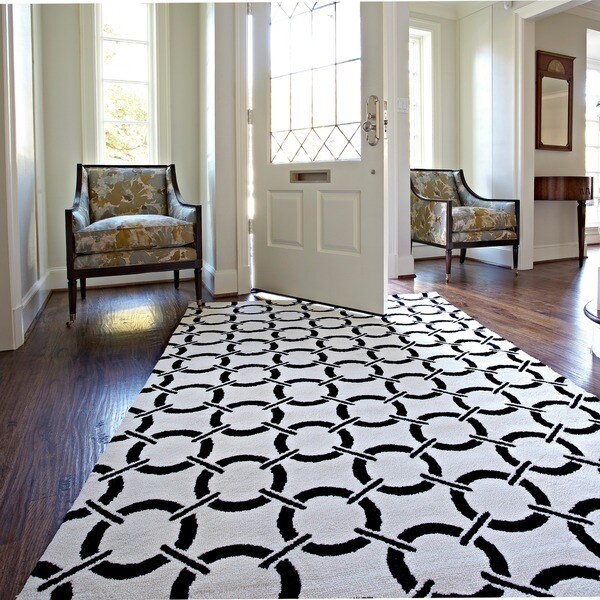 Microfiber Woven Harlow Ivory/ Onyx Rug - 7'6 x 9'6