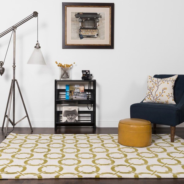 Microfiber Woven Harlow Ivory/ Peridot Rug - 7'6 x 9'6