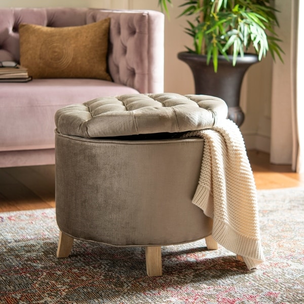 Safavieh Amelia Antique Sage Cotton Viscose Blend Tufted Storage Ottoman