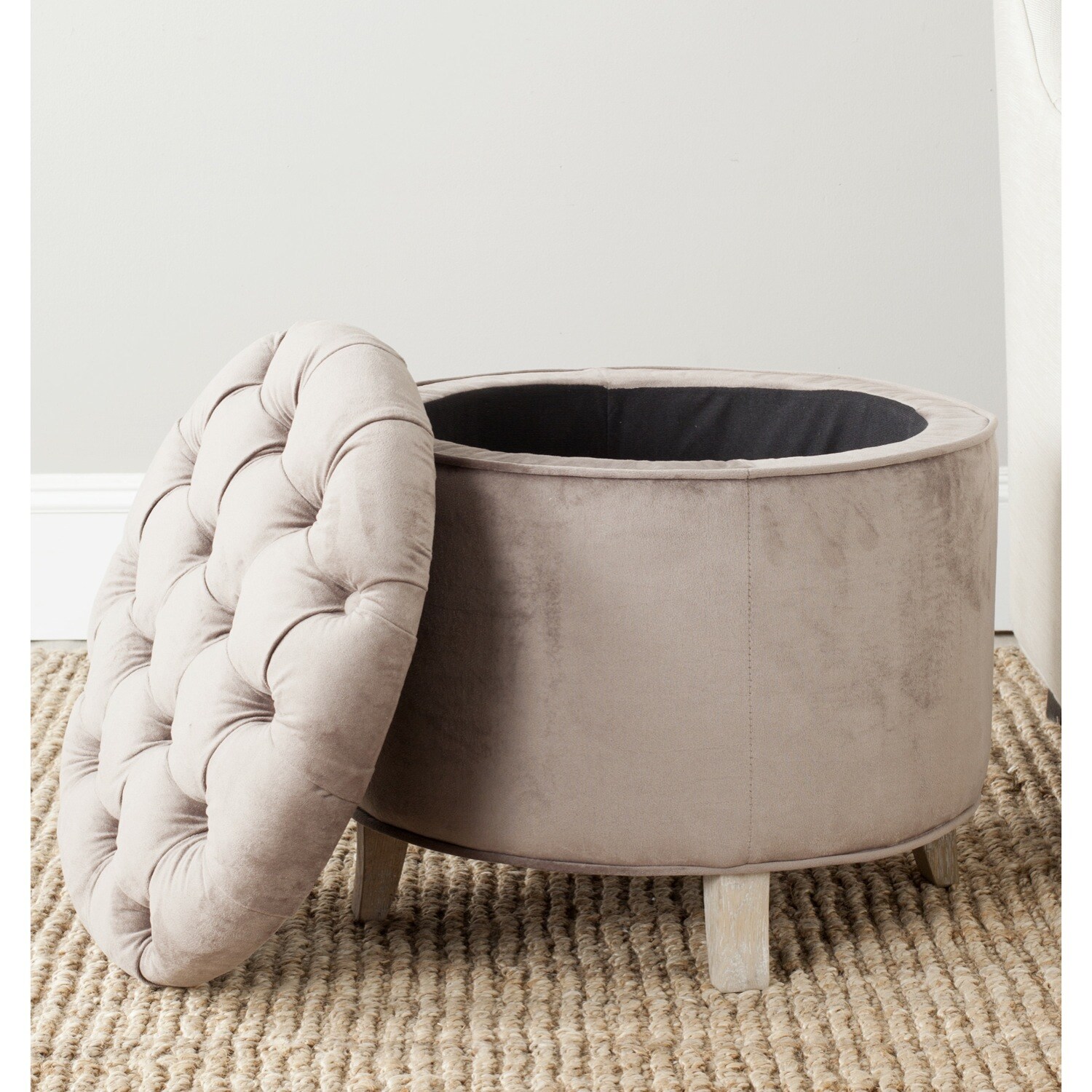 Safavieh Amelia Mink Brown Cotton Viscose Blend Tufted Storage Safavieh Amelia Mushroom Taupe Cotton Tufted Storage Ottoman - Safavieh Amelia Mink Brown Cotton Viscose Blend Tufted Storage