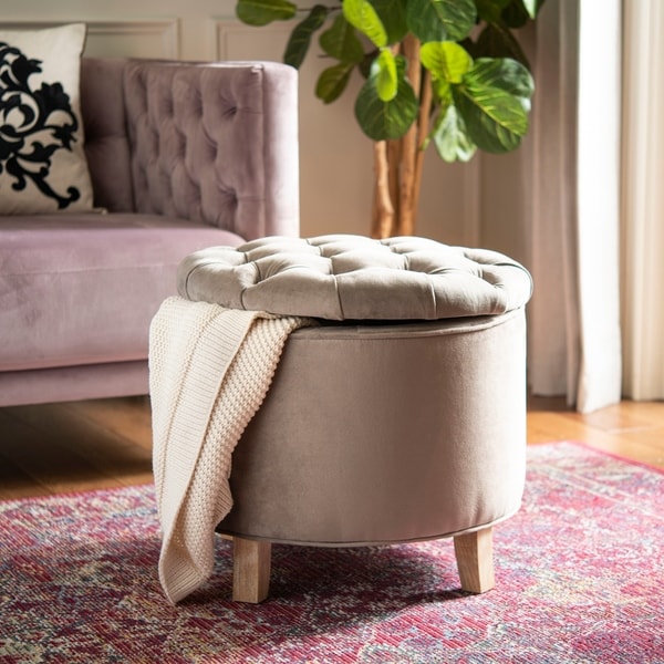 Safavieh Amelia Mushroom Taupe Cotton Tufted Storage Ottoman