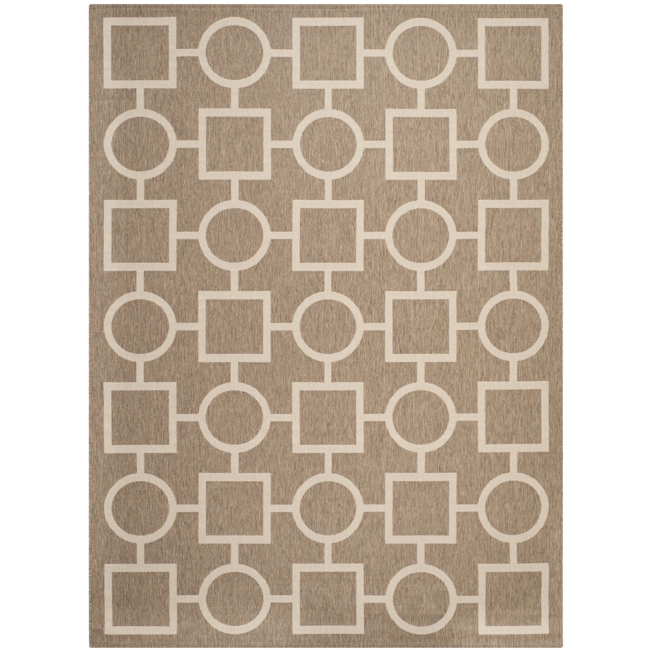 Safavieh Indoor/ Outdoor Courtyard Squares And Circles Brown/ Bone Rug (8 X 11)