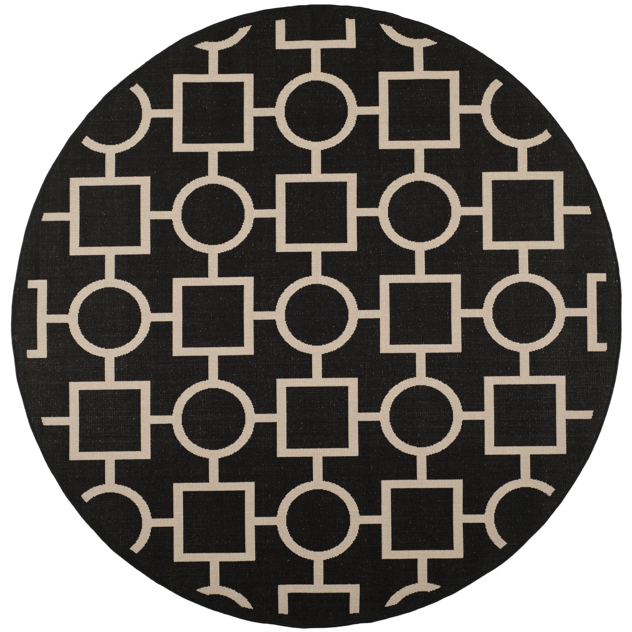 Safavieh Indoor/outdoor Contemporary Courtyard Black/beige Rug (710 Round)