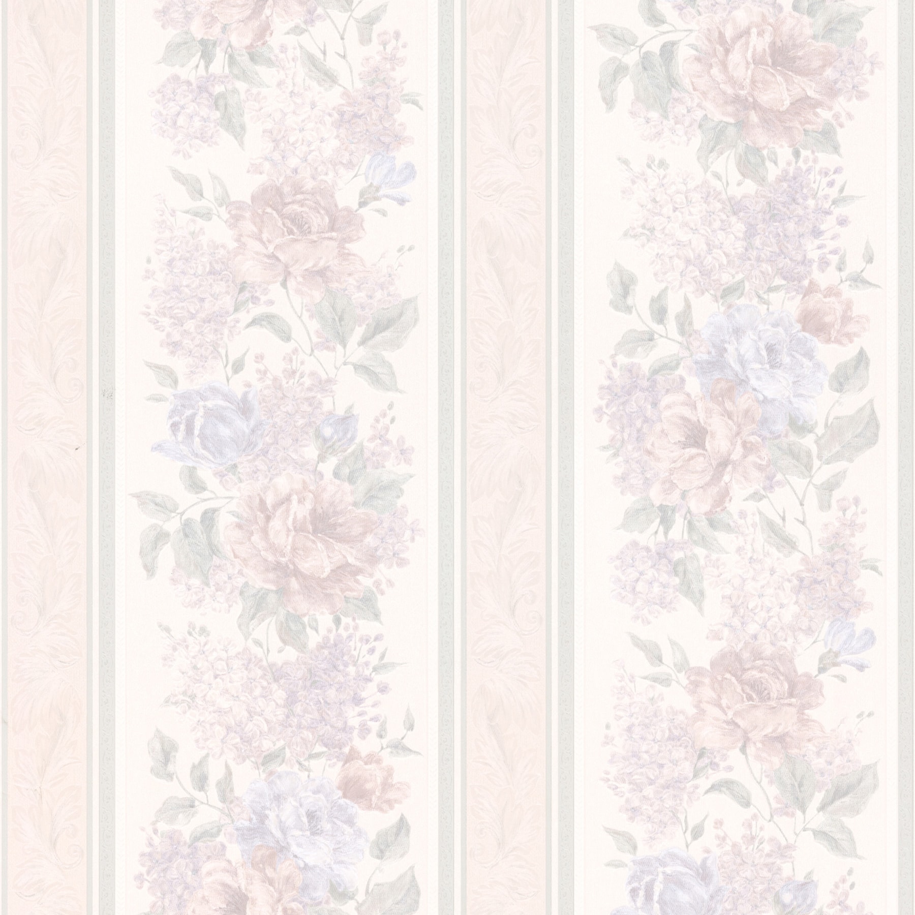 Brewster Lavender Floral Stripe Wallpaper