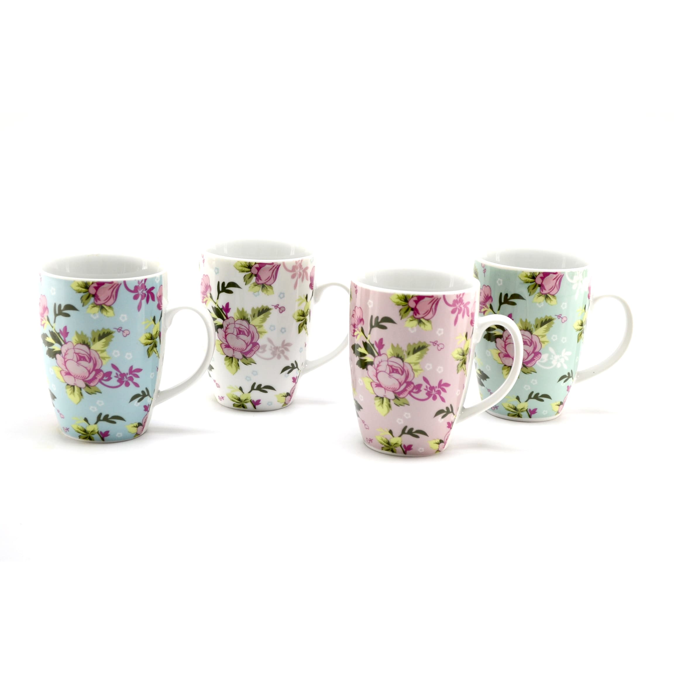 Floral 4 piece Ceramic 10 ounce Mugs