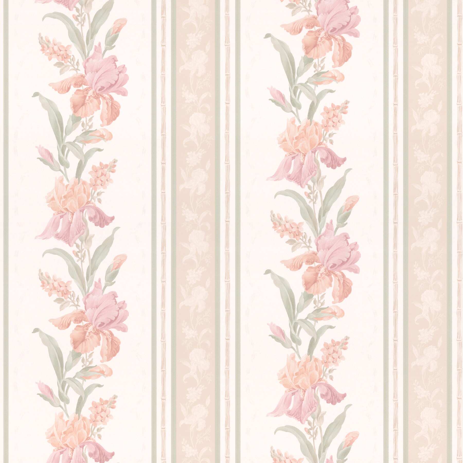 Peach Floral Stripe Wallpaper